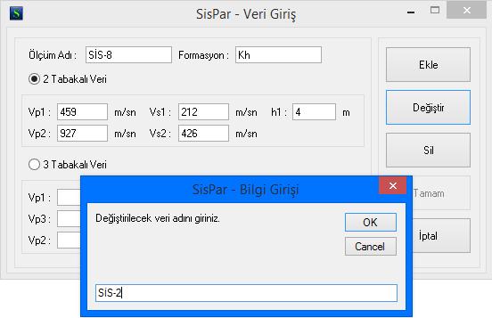 Herhangi bir veriyi değiştirmek için öncelikli olarak yeni verinin değerleri kutucuklara yazılmalıdır. Daha sonra Değiştir tuşuna basılarak değiştirilecek verinin adı yazılmalıdır.