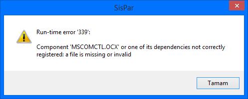 - Sistem Dosyaları Hatası: SisPar yazılımının çalışması için gerekli olan sistem dosyalarının bir ya da bir kaçının değiştirilmiş veya kaldırılmış