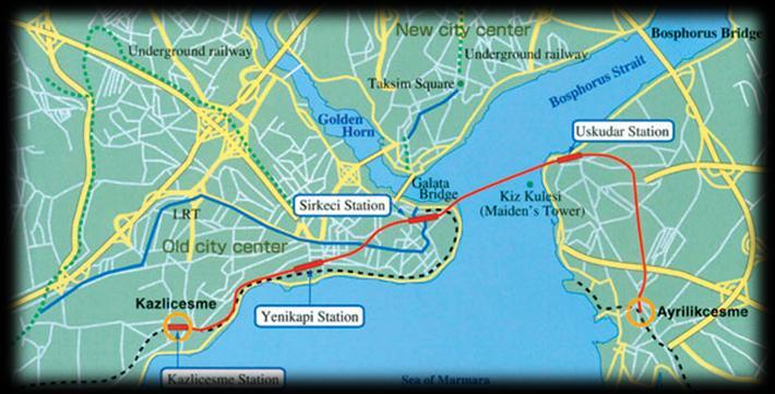 Bosporský tunel Istanbul s vyše 10 miliónmi obyvateľov je najväčším mestom v Turecku. V európskej časti mesta sa sústredila priemyselná a v ázijskej časti obytná zóna mesta.