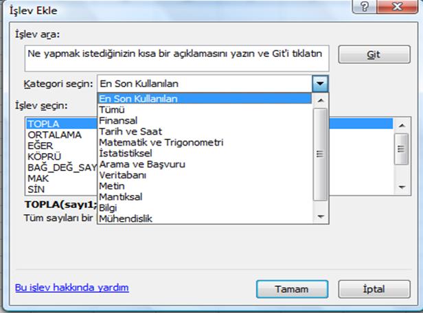 Excel programında çok sayıda hazır işlev bulunmaktadır. Verilerimizin çok sayıda olduğu durumlarda bu hazır işlevleri kullanmak, işlemleri daha kolay ve hızlı yapabilmemizi sağlayacaktır.