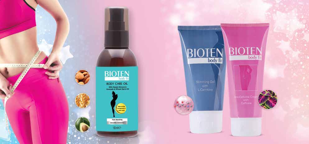 Bioten ile her zaman fit! Tüm ciltleri nemlendirir, onarır, yatıştırır ve yumuşatır! BIOTEN Body Fit Besleyici Bakım Yağı 50 ml. - 740 4,90,90 BIOTEN Bölgesel İnceltici ve Sıkılaştırıcı Krem 50 ml.