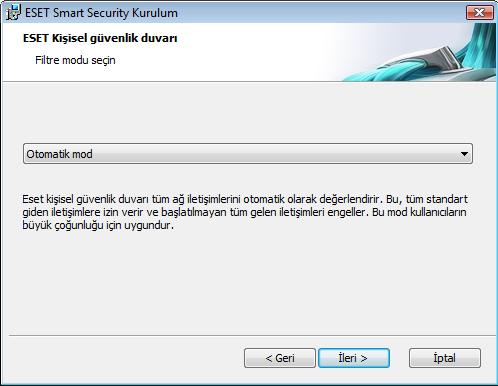 Beş mod kullanılabilir: Otomatik Özel durumlarla (kullanıcı tanımlı kurallar) birlikte otomatik mod Etkileşimli İlke tabanlı Öğrenme Otomatik mod kullanıcıların çoğu için önerilen moddur.