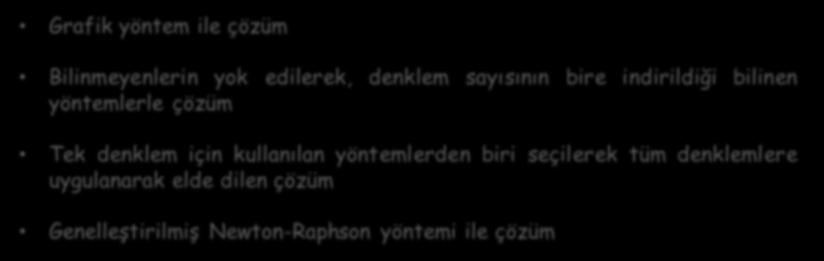 Böyle bir denklem sistemini çözmek, yani her denklemi sağlayan x j değerlerini bulmak için aşağıdaki metotlar izlenebilir : Grafik yöntem ile çözüm Bilinmeyenlerin yok edilerek, denklem sayısının