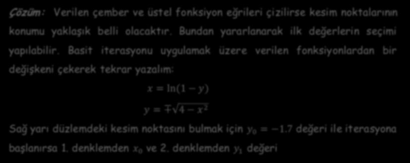 Bundan yararlanarak ilk değerlerin seçimi yapılabilir.