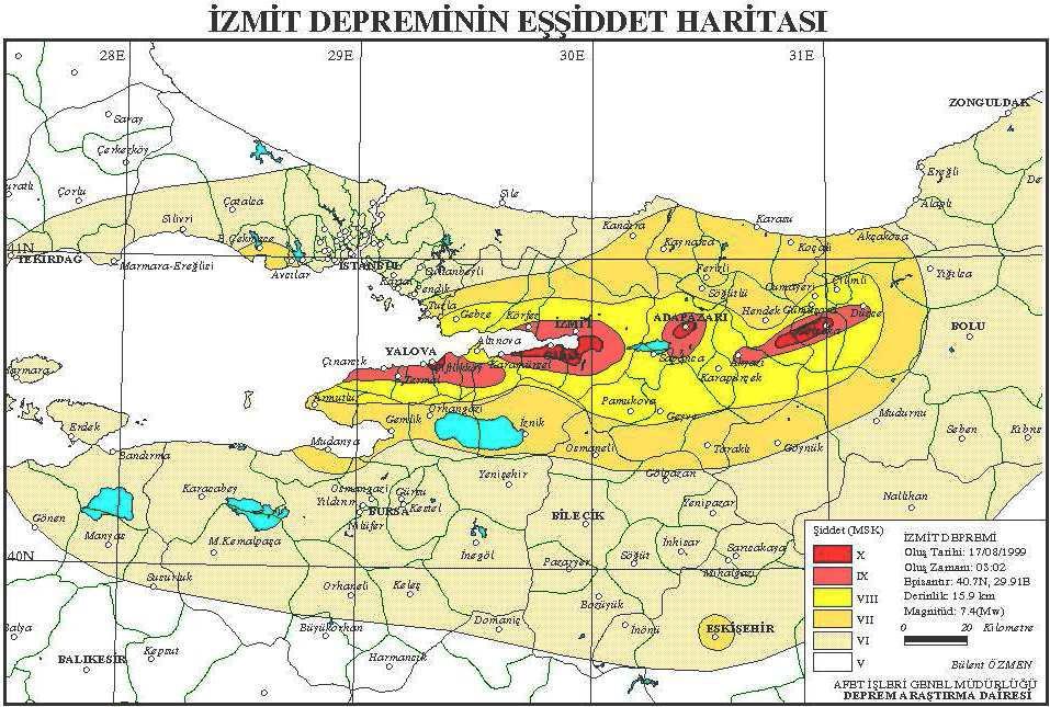 Deprem Parametreleri EŞŞİDDET (İZOSEİT) EĞRİLERİ Aynı