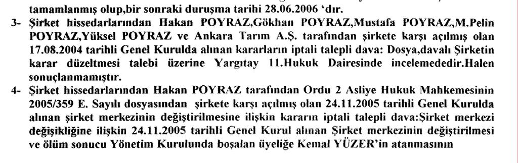 2006 tarihli özel durum açıklaması aşağıdadır; 05.12.