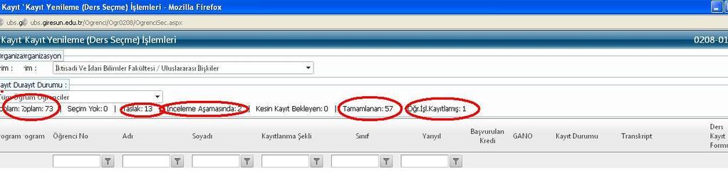 - Danışman, listeden işlem yapacağı öğrenciyi seçerek