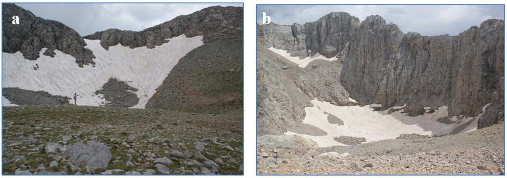 Photo 4: The view of the fault scarp dissecting Muslu glacial valley, (a) is from below and (b) from above.