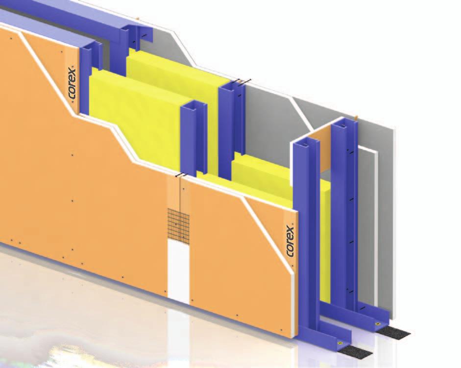 Çift İskeletli Bağlantılı Çift Kat COREX ile Bölme Duvar Mineral yün COREX Bağlantı elemanı (alçı levha) COREX derz bandı DERZTEK derz dolgu alçısı COREX borazan vida 25 COREX DC50 profili COREX