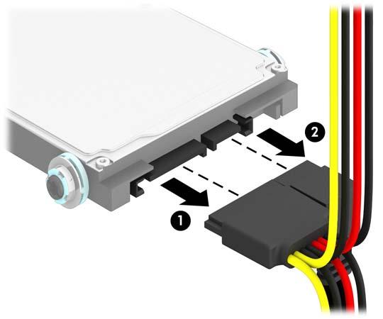 8. Güç (1) ve veri (2) kablolarını sabit disk sürücüsünden çıkarın. 9.