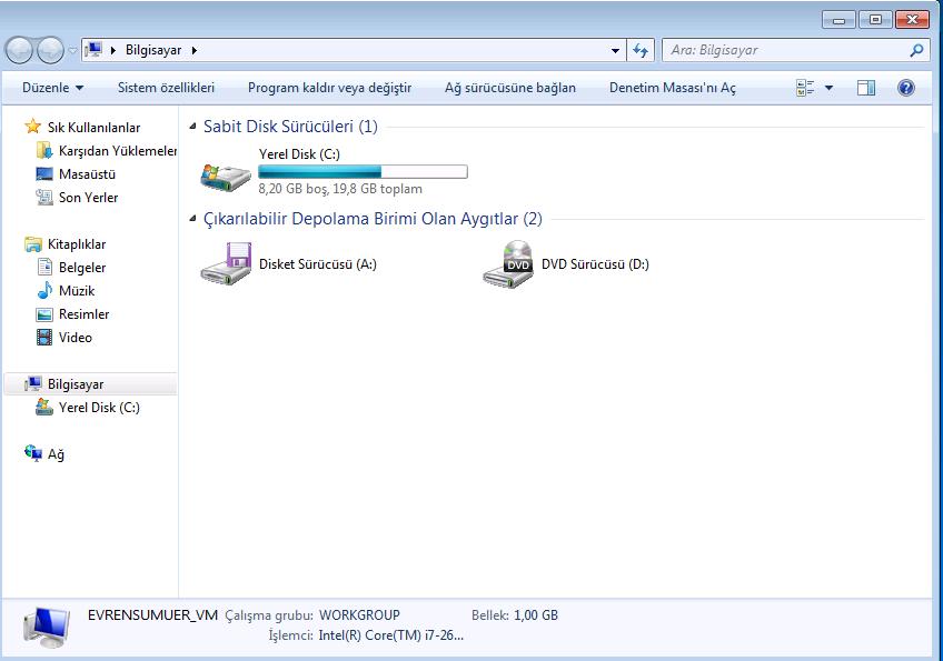 Bilgisayarım Penceresi Sabit disk sürücüleri ve çıkarılabilir depolama birimleri gibi