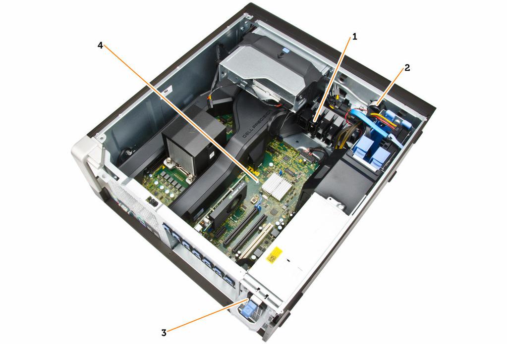 Rakam 3. T5810 Bilgisayarın İç Görünüşü 1. PCIe kartı tutucusu 2. dahili hoparlör 3. güç kaynağı ünitesi 4.