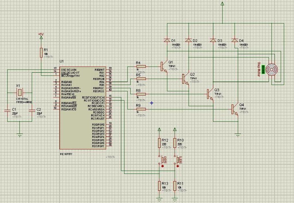 STEP MOTOR Problem: 16F877 mikrodenetleyicinin B4..B7 portları step motor sürücü devresine, C0, C1 portları birer butona bağlanmıştır.