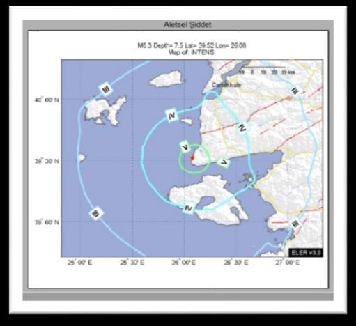 Dünyanın En Aktif Deprem Bölgesi Ege Denizi nde Gerçekleşen Deprem Fırtınaları 6 Şubat 2017 Çanakkale, Gürpınar - Ayvacık Depremi, Tahmini Şiddet Haritası / B.Ü.