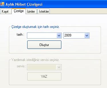 Şekil 4.5. Çizelge Sekmesi 4.3.3. Đzinler Hemşirelerin izinleri ile ilgili işlemler Đzinler sekmesinde yapılır. Bu sekmede kullanıcılardan Şekil 4.6 daki bilgiler istenir.