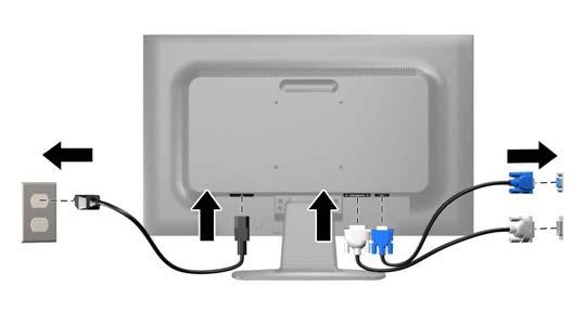 5. Güç kablosunun bir ucunu monitörün arkasındaki AC güç konektörüne, diğer ucunu da elektrik prizine takın. Şekil 2-4 Kabloları Bağlama UYARI!