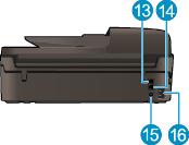 HP Officejet 4630 serisi ürününün arkadan görünümü 13 Faks bağlantı noktası (2-EXT) 14 Faks