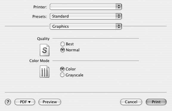 Graphics (Grafik) Graphics (Grafik) sekmesi Resolution(Quality) (Çözünürlük (Kalite) ve Color Mode (Renkli Mod) öğelerini seçmek için seçenekler sağlar.