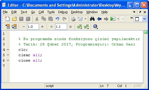 Bundan sonra aksi belirtilmedikçe matlab programalarımızı matlab dosyasında yazacağız.