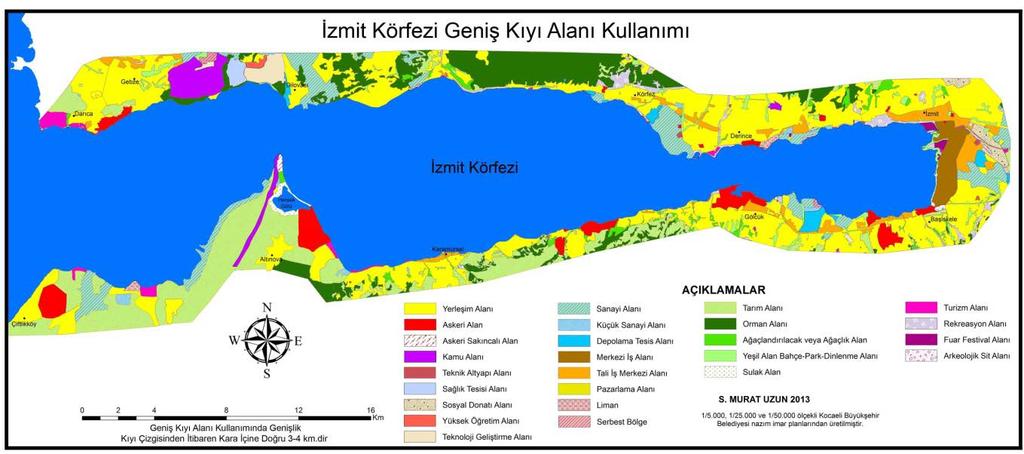 14 Garipağaoğlu & Uzun Şekil 3: İzmit Körfezi geniş kıyı alanı kullanım haritası. Figure 3: The usage of large coastal area map of the Gulf of Izmit. alanlarıdır.