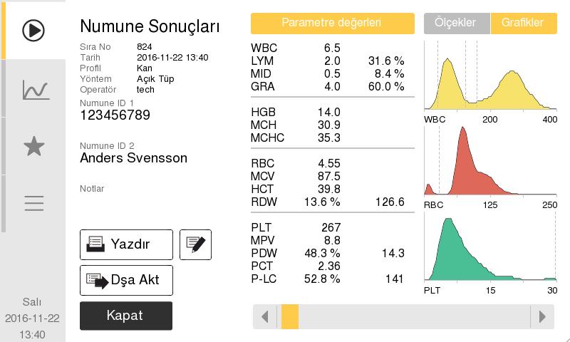 3. Operasyon (Numune Analizi) Sonuçlar Acil durum numunesinin analiz edilebilmesinden önce, düğmesine basıldıktan sonra biraz gecikme olabilir.