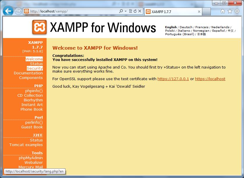 XAMPP Kurulumu Security