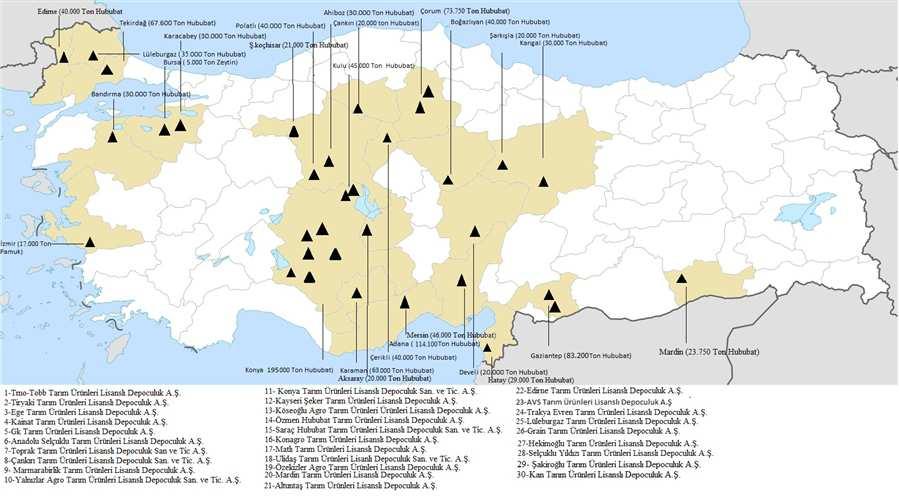 Şekil 1: Mevcut Lisanslı Depoların İllere Göre Dağılımı Kaynak: Gümrük ve Ticaret Bakanlığı, İç Ticaret Genel Müdürlüğü Lisanslı depoculuk işletmeleri, ekonomik ihtiyaç ve etkinlik şartları göz