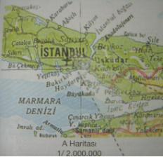 İstanbul un küçük ölçekli haritası üzerinde gösterilen Haliç ve çevresi büyütülerek farklı ölçeklerde gösterilmiştir.