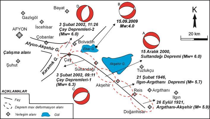 3 Şubat 2002 tarihinde meydana gelen Çay depremleri ise, Çay ile Sultandağı arasında ve Çay batısında 30 cm'e varan düşey yer değiştirmeye sahip yaklaşık 26 km uzunluğunda yüzey kırığı oluşturmuştur