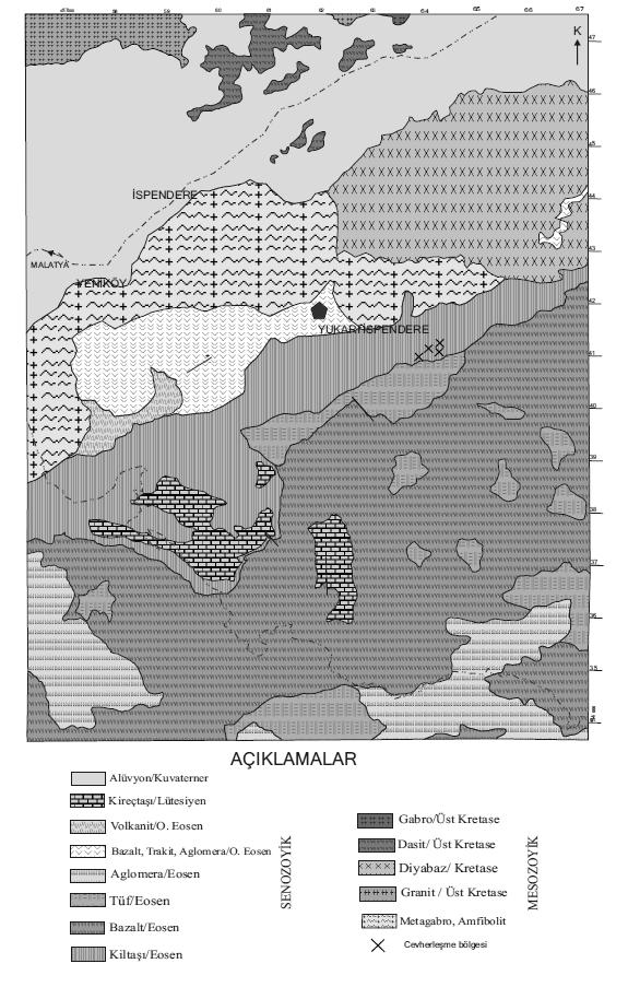 Nil YAPICI ve Ayhan BAHÇELİ Şekil 1. İnceleme alanınına ait bölgesel jeoloji haritası (MTA, 2010).