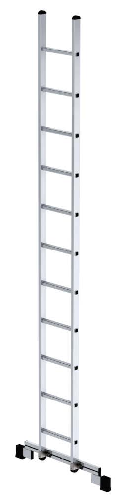 Çubuk basamaklı dayama merdivenleri Dayanıklı dörtgen boru profilleri Kıvrımlı daimi basamak profil bağlantısı İki tarafı yivli kare basamaklar, 30 x 30 mm Merdiven tipi: dayama merdiven.