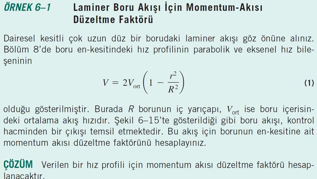 olmakla birlikte laminer akış için β