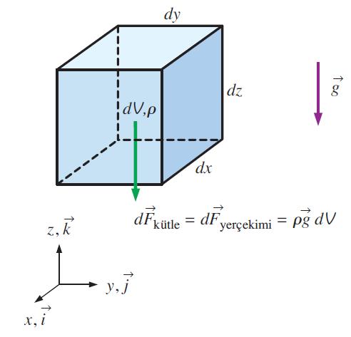 En genel kütle kuvveti, kontrol hacminin her bir diferansiyel elemanı üzerinde aşağı yönde etkiyen yerçekimidir.