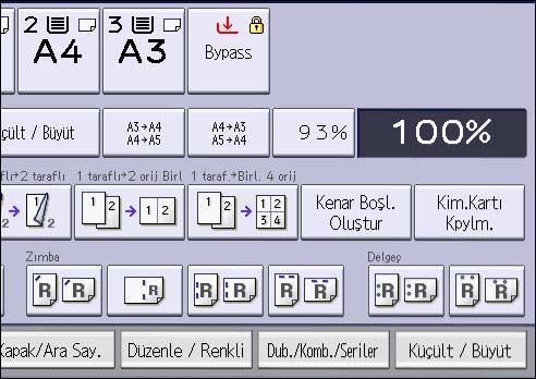 Kombine Kopyalama İki taraflı kombine (klasik) prosedürü 1. [Dub./Komb./Seriler] tuşuna basın. 2. [Birleştir] öğesine basın. 3.