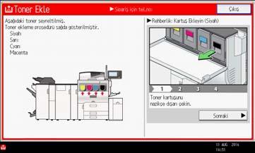 8. Kağıt ve Toner Ekleme Toneri, atık toner kabını ya da tonerle ilgili sarf malzemelerini değiştirirken tonerin sıçramamasına özen gösterin.