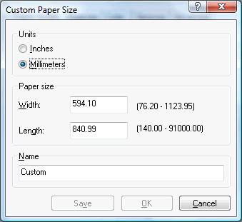 2. Mevcut kağıt boyutlarından birini seçin. Kullanmak istediğiniz kağıt boyutunu bulamazsanız, Özel düğmesine basın. Özel kağıt boyutunuzun enini, boyunu ve adını girin.