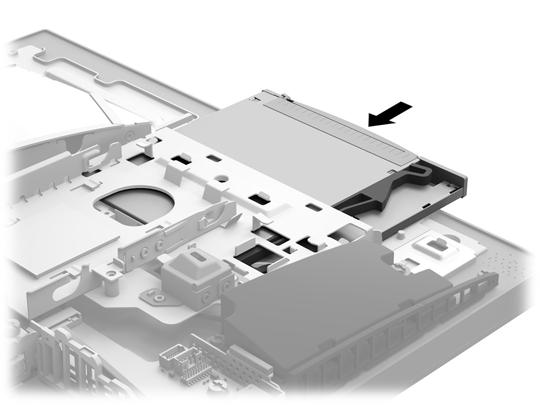 6. Yeni optik disk sürücüsünü bilgisayarın yan kısmındaki açıklık ile hizalayın. Sürücüyü yerine oturana kadar kuvvetli bir şekilde itin. NOT: Optik disk sürücüsü yalnızca bir yönde takılabilir. 7.