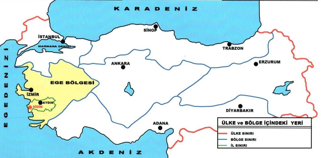 Didim ilçesi, Aydın ili nin güneybatısında, Ege Denizi kıyısında, Muğla il sınırında yer almaktadır.