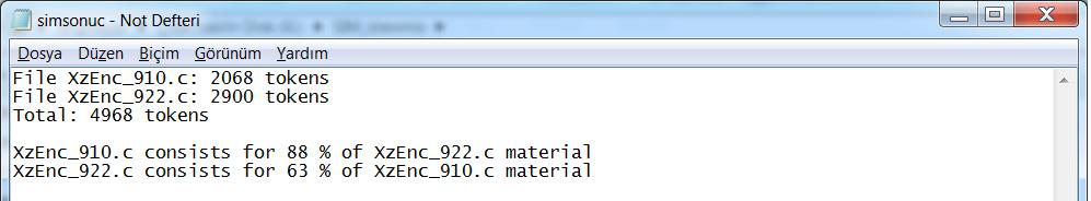 128 Karşılaştırmada ekranda çıkan bilgiler ve benzerlik sonuçları istenirse bir metin dosyasına o dosya_adı parametresi verilerek aktarılabilmektedir.