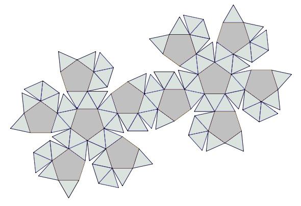 32 de snub dodekahedronun geometrik özellikleri verilmiştir. Çizelge 4.32. Snub dodekahedronun geometrik özellikleri ÖZELLİKLER AÇIKLAMALAR 01 Yüzey şekilleri Eşkenar üçgen (seksen adet),