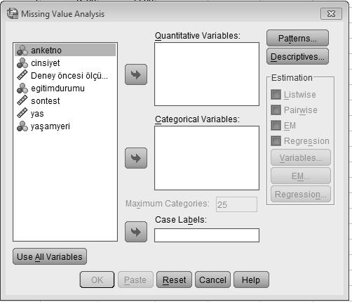 Veri Hazırlama 7 yazmışsanız, o veri grubu ile ilgili işlem yaptığınızda bu işlem dışı bırakılan üç değer kayıp değer (missing value) olarak değerlendirilecektir.