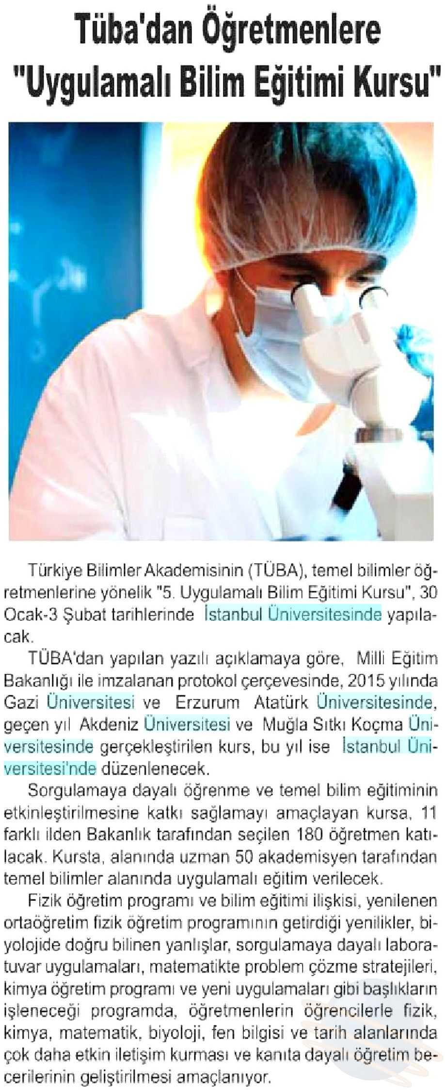 TÜBA DAN ÖGRETMENLERE UYGULAMALI BILIM EGITIMI KURSU Yayın Adı : Isparta Akın