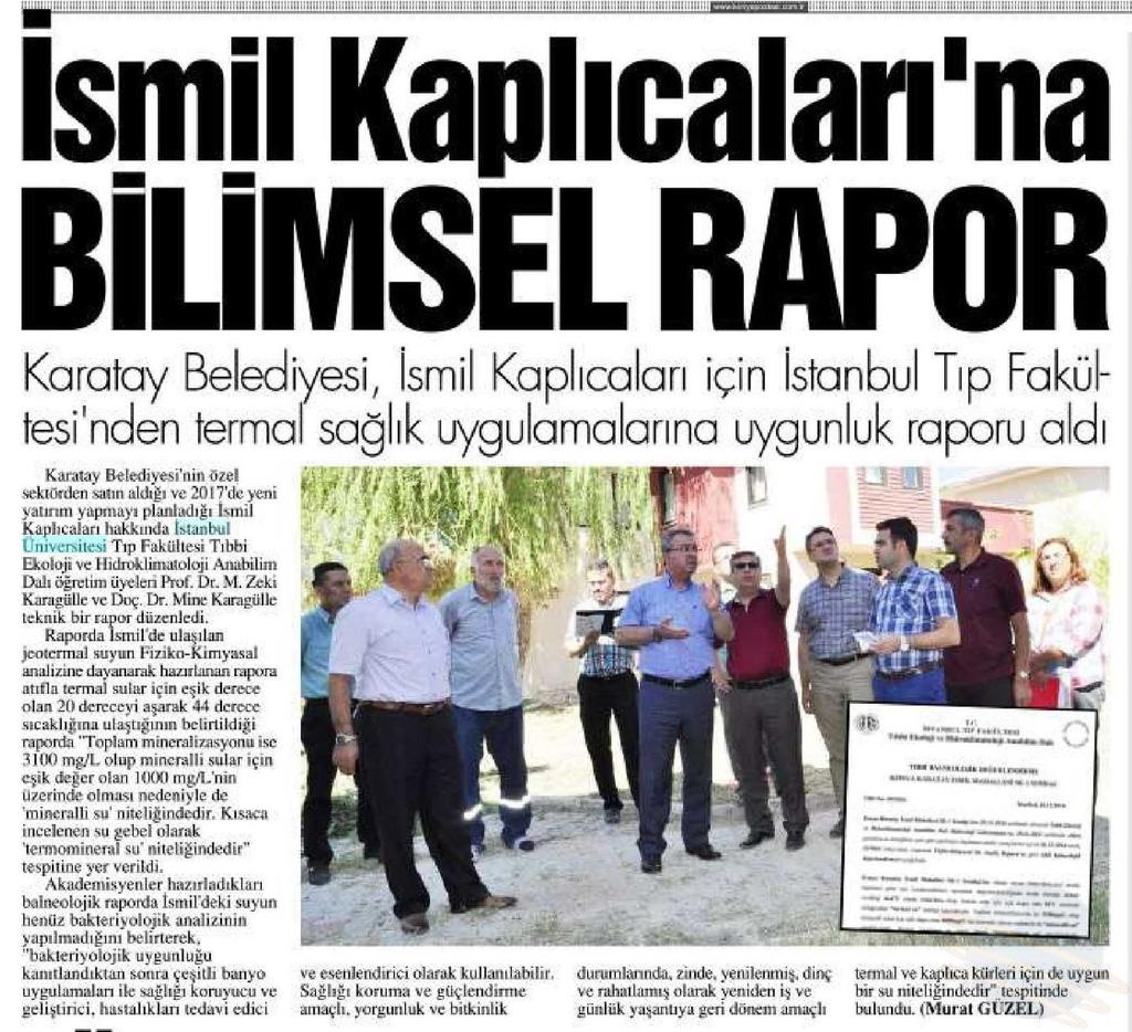 ISMIL KAPLICALARINA BILIMSEL RAPOR Yayın Adı : Konya Postası