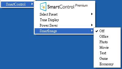Factory Preset (Fabrika Önayarı) da açılır menüden çağrılabilir. Tune Display (İnce Ayar Ekranı) SmartControl Premium denetim masasını açar.
