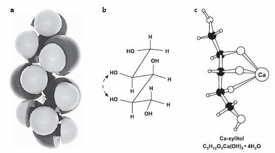 Şekil 3: Xylitol molekülünün zig-zag şeklinde formülü. İki uçlu ok O 2 ve O 4 arasındaki interaksiyonu göstermektedir.
