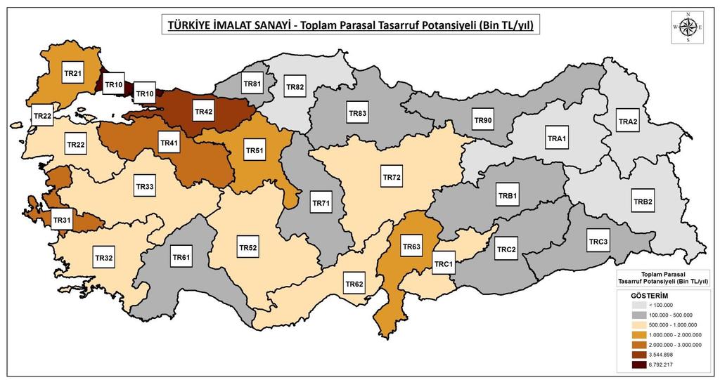 Sanayide Kaynak Verimliliği Potansiyelinin Belirlenmesi Projesi (2014-2017) o Türkiye imalat sanayi genelinde toplam