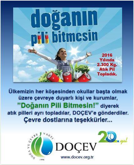 Atık Piller: DOÇEV atık pil toplama çalışmalarına ilgili mevzuatın 2005 yılında çıkarılmasından çok önce 1999 yılında başlamıştır.