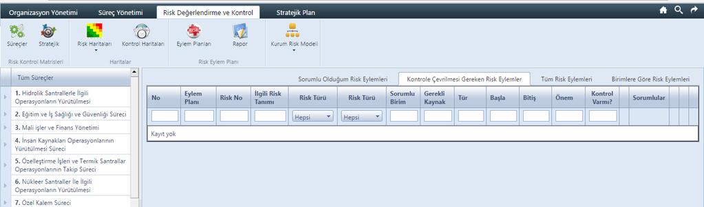 Bu menüde eylemlerin gerçekleşme durumları takip edilebilmekte, tamamlanan eylemler kontrole çevrilebilmektedir.