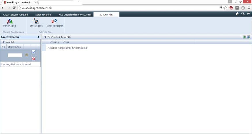 STRATEJİK PLAN Planlama Ekibi Kurum Stratejik Planını eklemek için sol tarafta yer alan Yeni Stratejik Plan Ekle tuşuna basılarak ilgili Plan kaydedilmelidir.