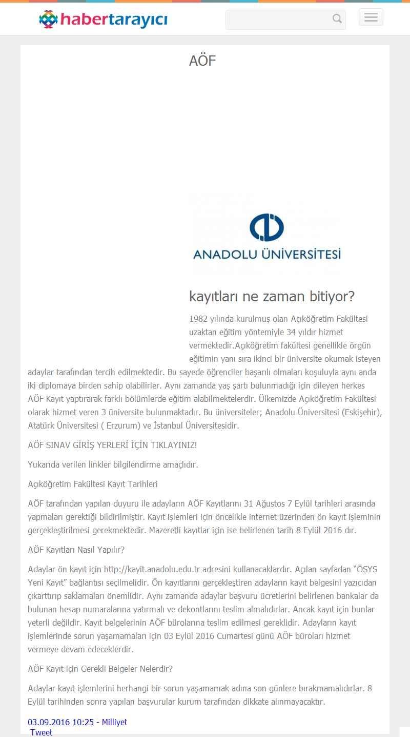 Portal Adres AÖF KAYITLARI NE ZAMAN BITIYOR? : www.habertarayici.